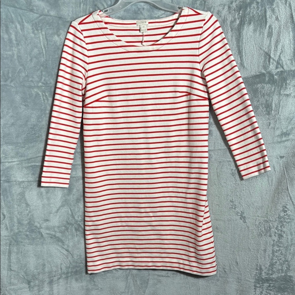 J. Crew dress Red and White Striped Dress women’s XXS cotton blend 3/4 sleeves